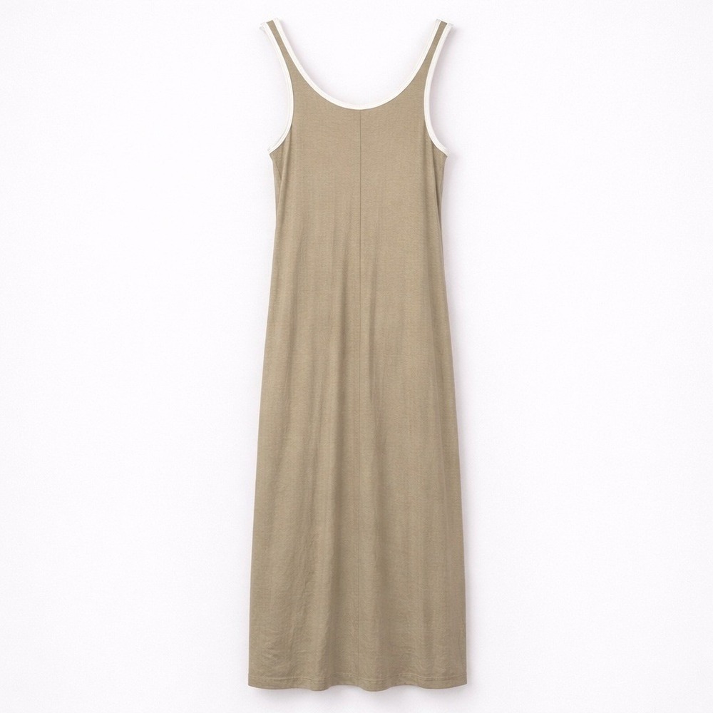 A New Day Womens XS Tan Cream Ribbed Ringer Maxi Dress Sleeveless Scoop Neck NEW - Picture 2 of 5